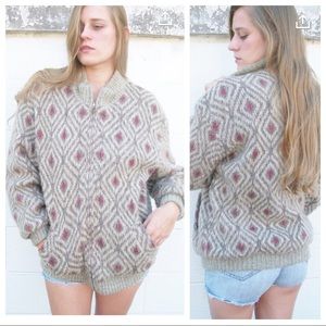 Vintage Wool Bomber Jacket Geometric Design